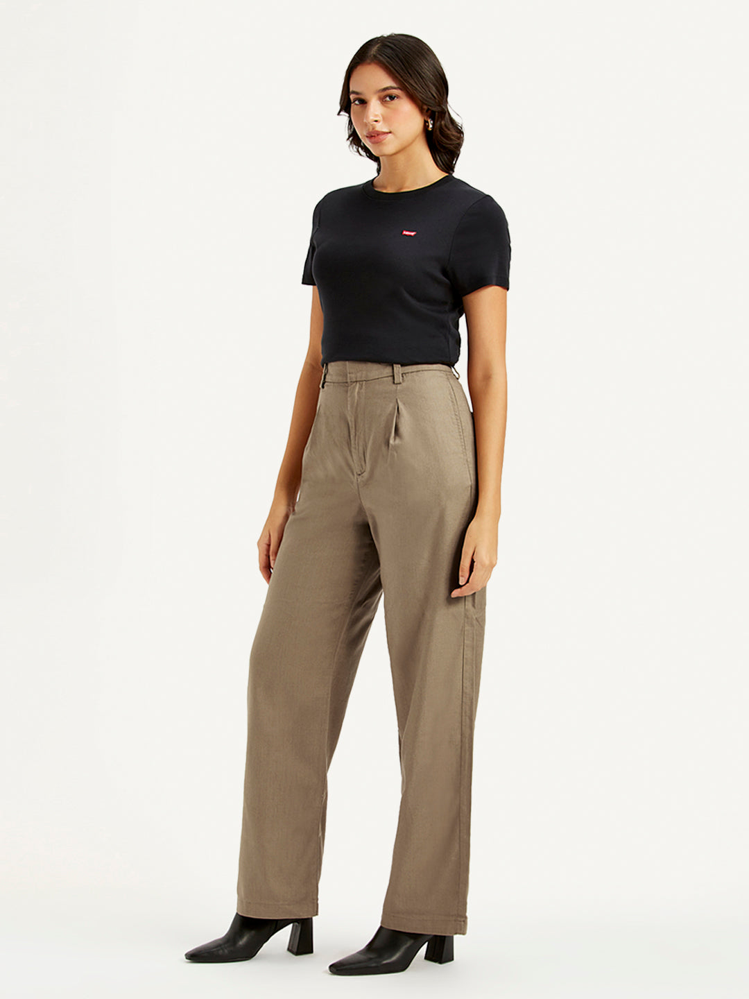 Women's High Rise Taupe Loose Fit Trousers - 01e6b891-53f7-47b1-8ca8-4f4ab779cb28 View