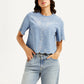 Women's Embroidered Light-Blue Round Neck Crop Top - 04159873-b920-4bd2-8257-82df1f15c580 View