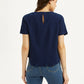 Women's Textured Navy Round Neck Top - 09b798da-d93c-4fae-a299-14e994422118 View
