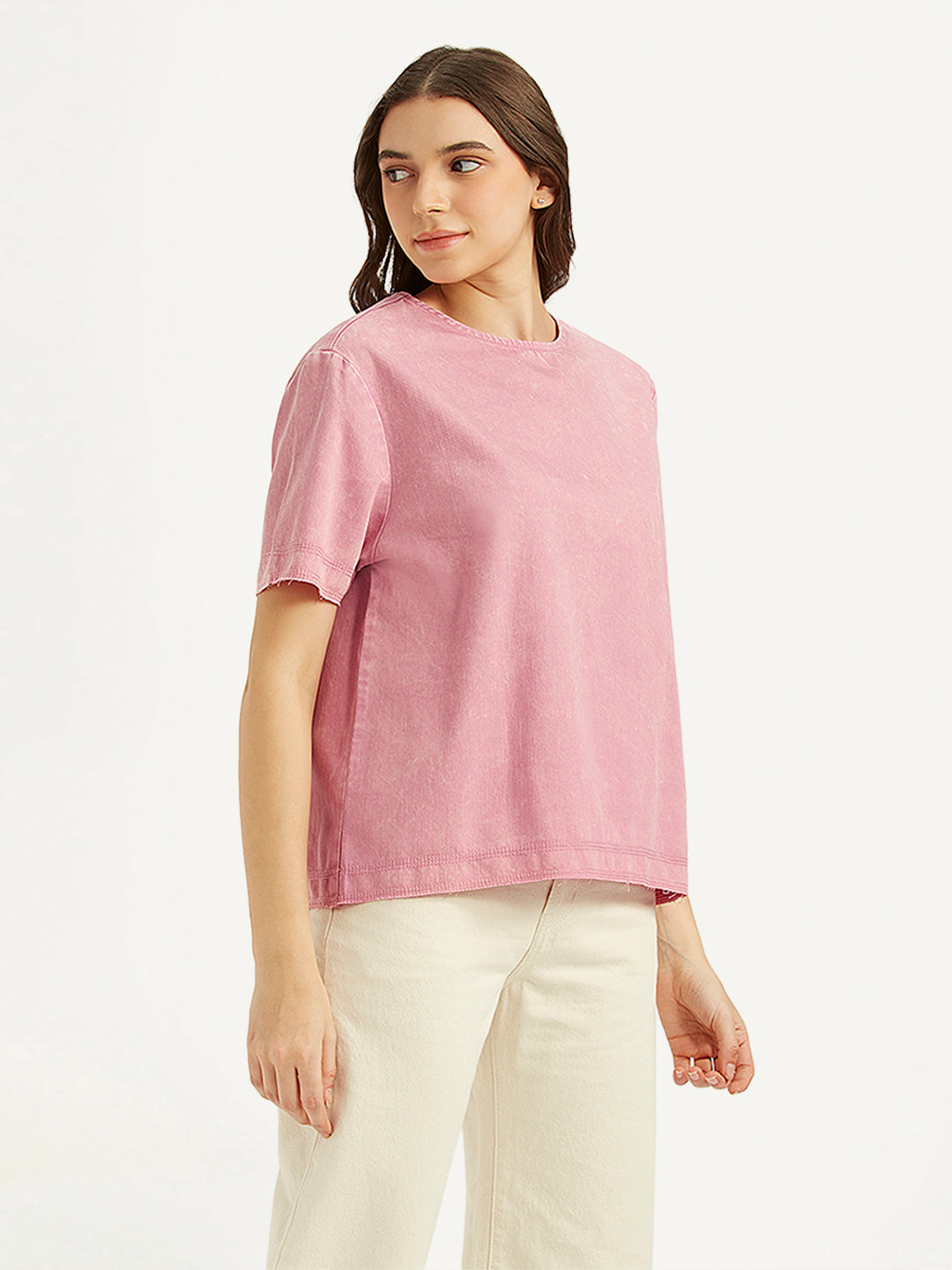 Women's Solid Pink Round Neck Top - 0d884fb1-4b4c-4c05-a2b7-43ba4a049a0d View