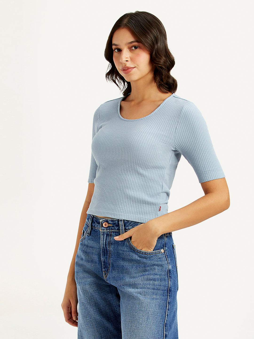 Women's Textured Light Blue Scoop Neck Top - 1cb91a71-fc49-4ef8-8d49-c987db43be35 View