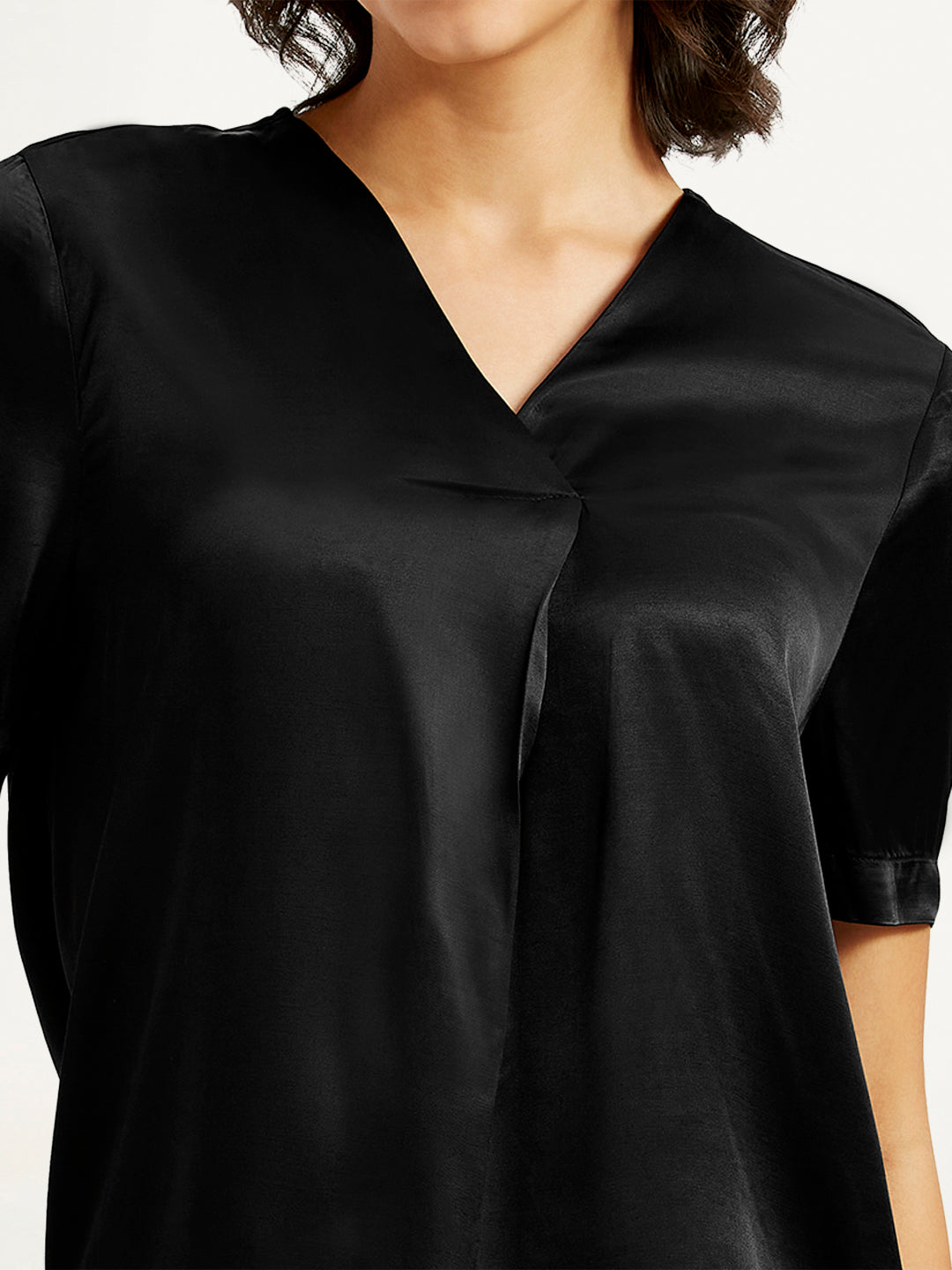 Women's Solid Black V-Neck Top - 2d3e7bdb-84b6-45af-ba88-de0b5eb5fb2a View