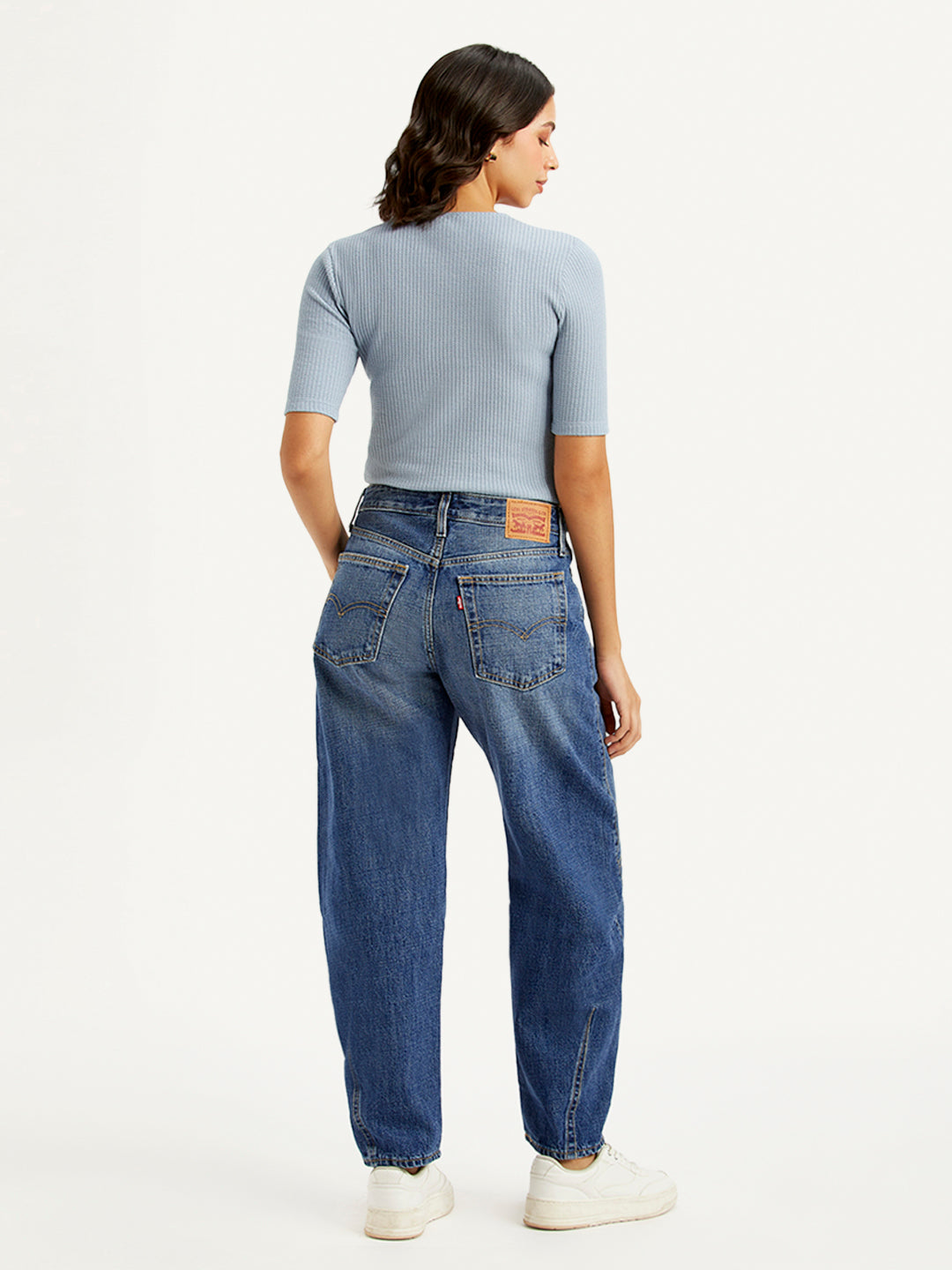 Women's Blue Baggy Dad Barrel Fit Mid Rise Jeans - 36b1b50c-bc1e-48fa-ae9f-99c9ba55bff5 View