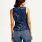Women's Printed Blue V Neck Waistcoat - 39001005-1e88-46e3-97e7-df3ca3e00a2d View