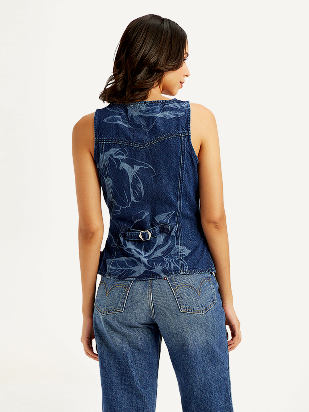 Women's Printed Blue V Neck Waistcoat - 39001005-1e88-46e3-97e7-df3ca3e00a2d View