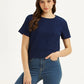 Women's Textured Navy Round Neck Top - 3fdc30bb-49f7-40ef-8e2d-ca1f9d14ab09 View