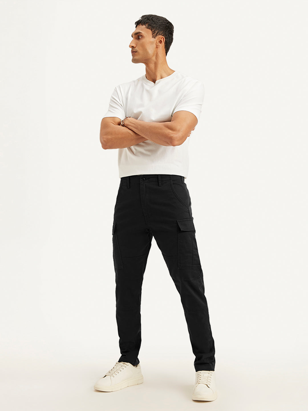 Men's Black Relaxed Fit Cargo Trousers - 435c4b50-bcf5-49d8-baff-cb1e8d4b5e45 View