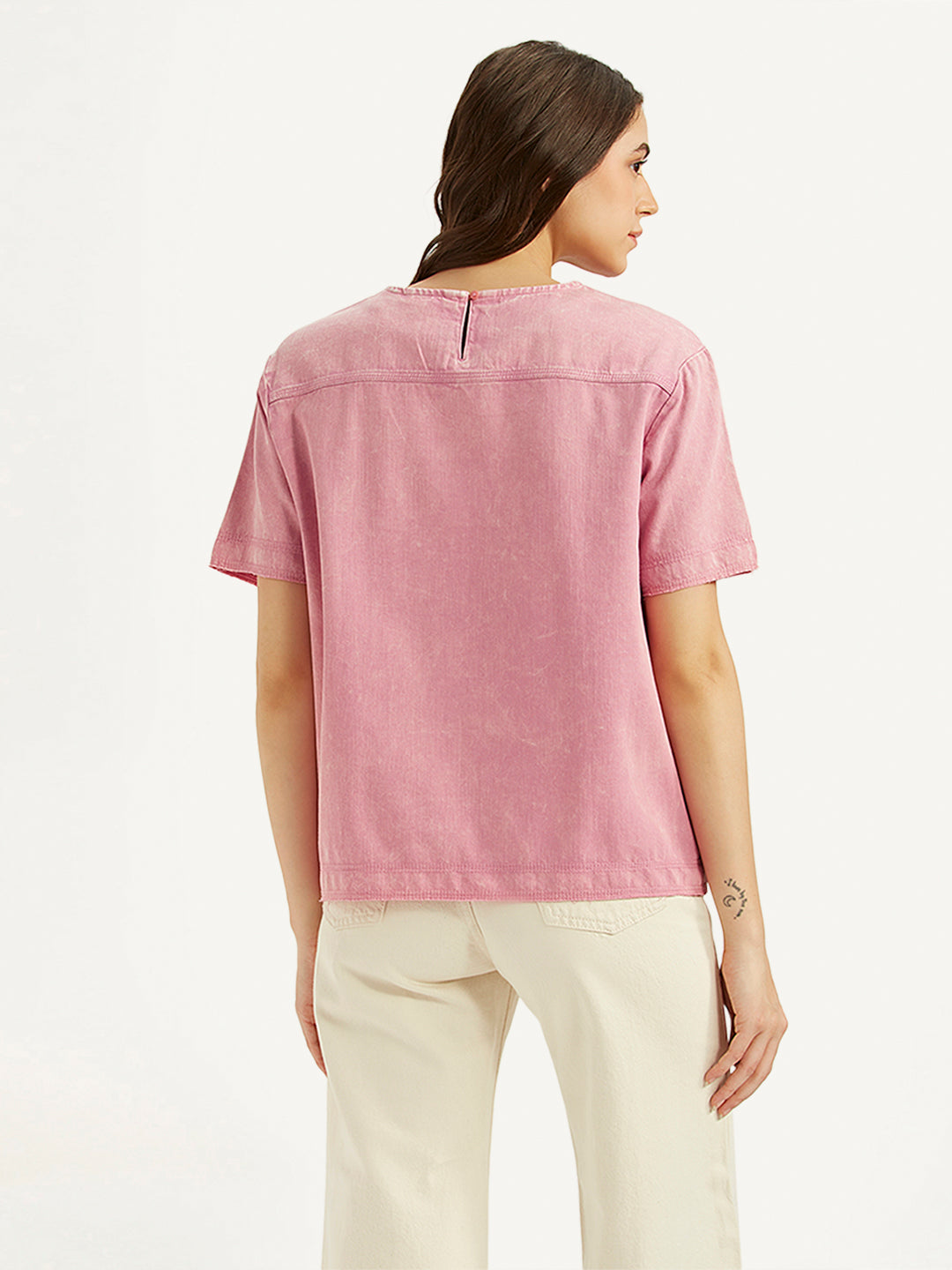 Women's Solid Pink Round Neck Top - 4c7573ca-e5fc-4280-9d38-5ad84de444d7 View