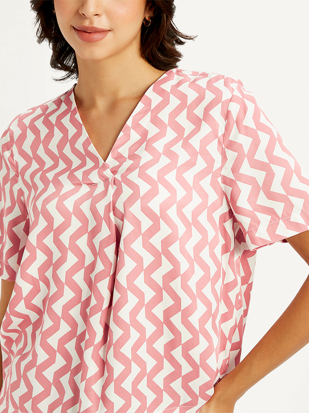 Women's Chevron Pink V-Neck Top - 52486455-b15b-434a-99d8-a7d691003241 View
