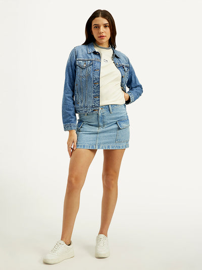 Women's High Rise Blue A-Line Skirt