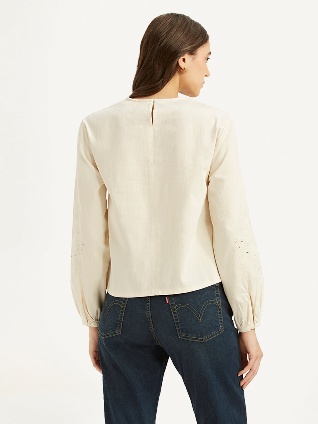 Women's Embroidered Off White Round Neck Top - 6996dcfe-55dc-4dce-b87c-6959abb004fe View