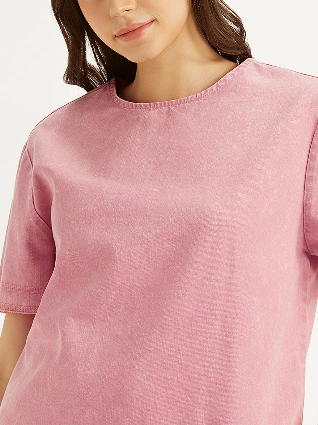 Women's Solid Pink Round Neck Top - 69fbb416-ffce-466e-91bd-70546485c060 View