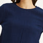Women's Textured Navy Round Neck Top - 6a78ebfa-8b47-4eb6-9a6e-4107bcc806a9 View