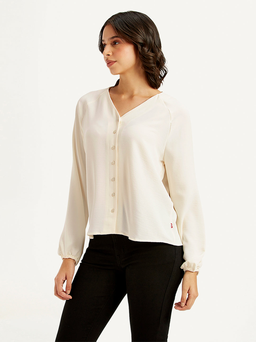 Women's Solid Off-White V Neck Top