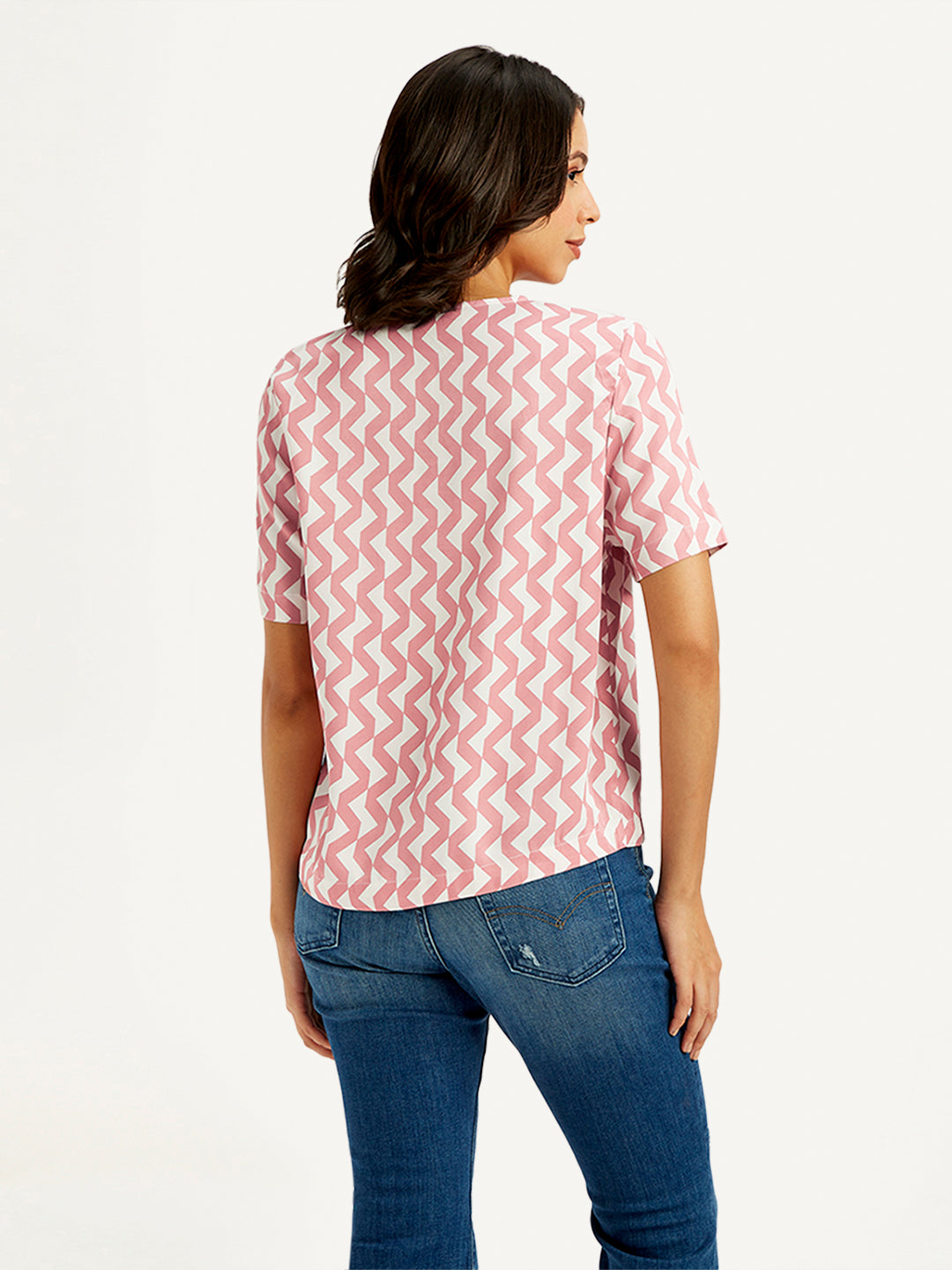 Women's Chevron Pink V-Neck Top - 81a32c3d-b1c6-4766-b907-d6b15c462577 View