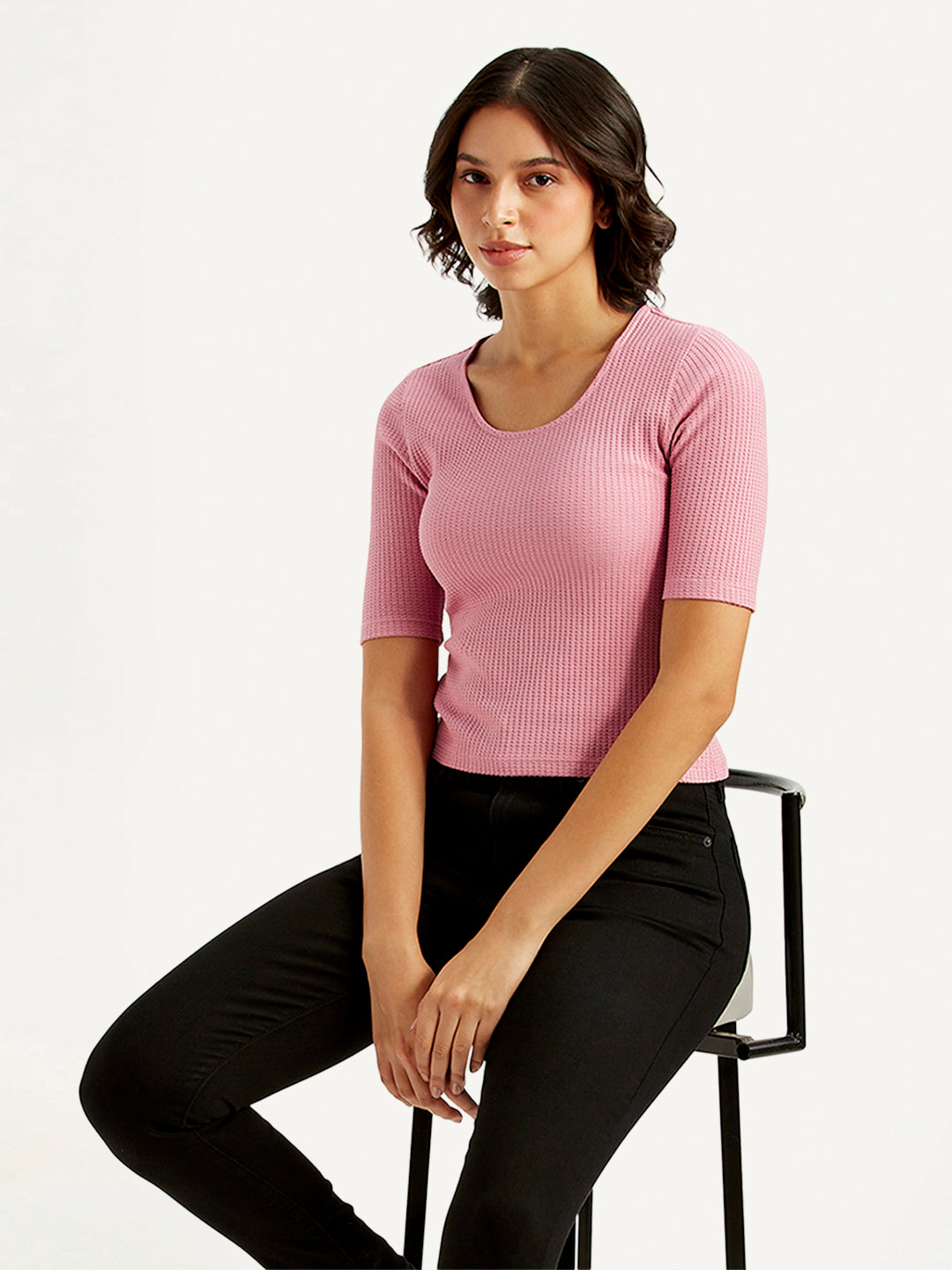 Women's Textured Pink Scoop Neck Top - 834a111b-a831-452e-9796-20c2905f4d9f View