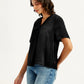 Women's Solid Black V-Neck Top - 84af4991-17b1-4142-a51e-889ad5ddc5da View