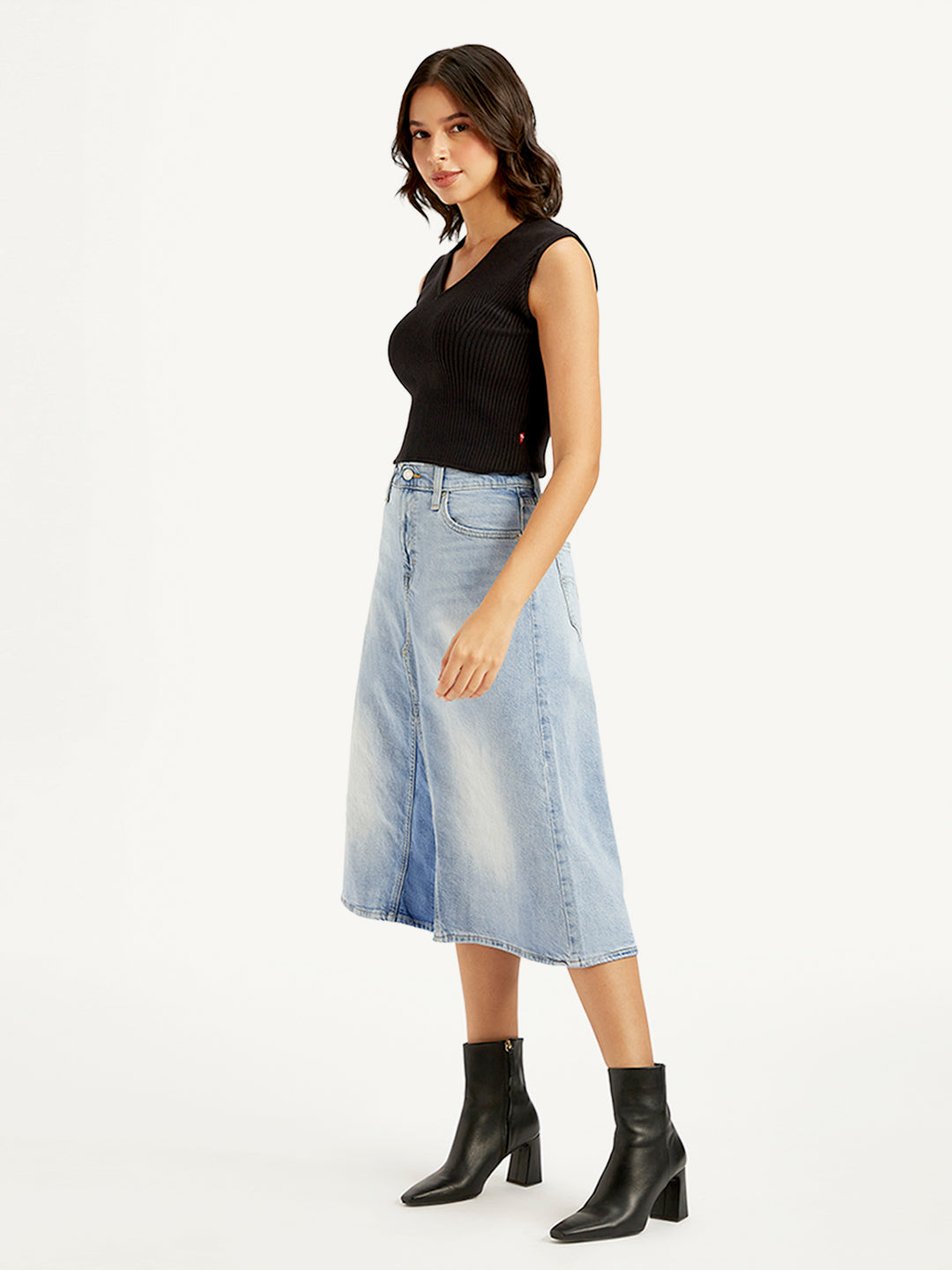 Women's High Rise Blue A-Line Skirt - 8e73f5b1-5df1-43c9-b59d-2ebef38e87d6 View