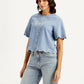 Women's Embroidered Light-Blue Round Neck Crop Top - 8faae956-1ae2-4200-93c2-878047f865ea View