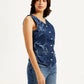Women's Printed Blue V Neck Waistcoat - 982f9c9d-40bc-4b52-a9ff-ad520cd870a6 View