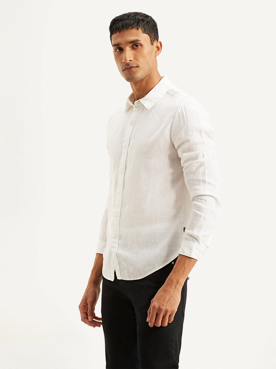 Men's Redloop Solid Slim Fit Linen Shirt - a909d8ac-b66c-4fd6-977f-93239043d2d3 View