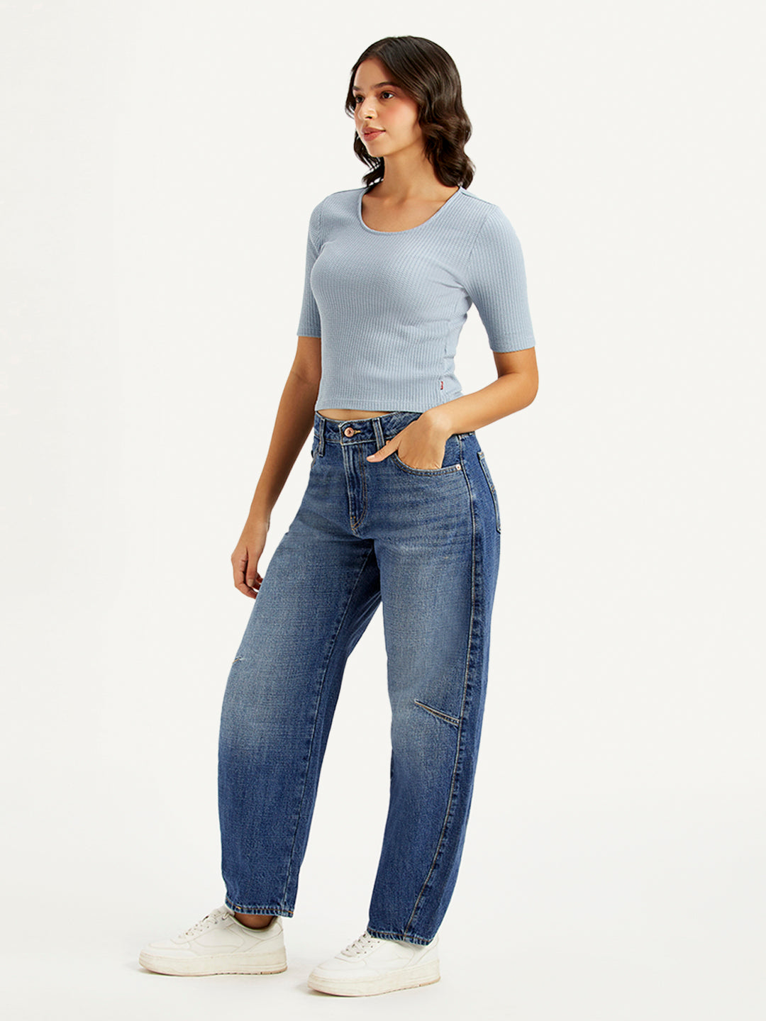 Women's Blue Baggy Dad Barrel Fit Mid Rise Jeans - b09c6eba-b15f-4104-b276-a7d8c046ba4f View