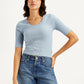 Women's Textured Light Blue Scoop Neck Top - ba483fab-021f-49f0-9716-68f7423ac12b View
