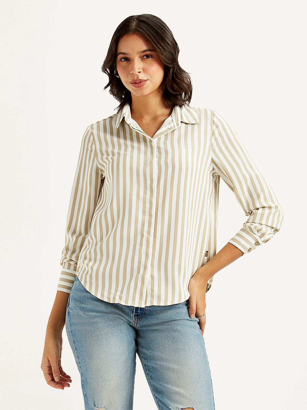 Women's Striped Spread Collar Shirt