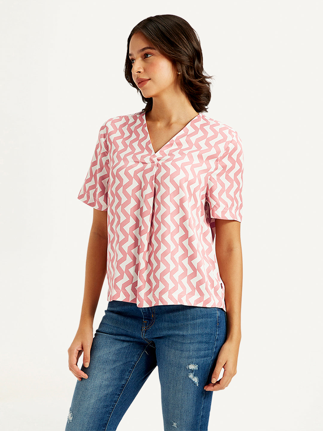 Women's Chevron Pink V-Neck Top - d30db3f2-aa64-4f46-a929-5c8301e1ccea View