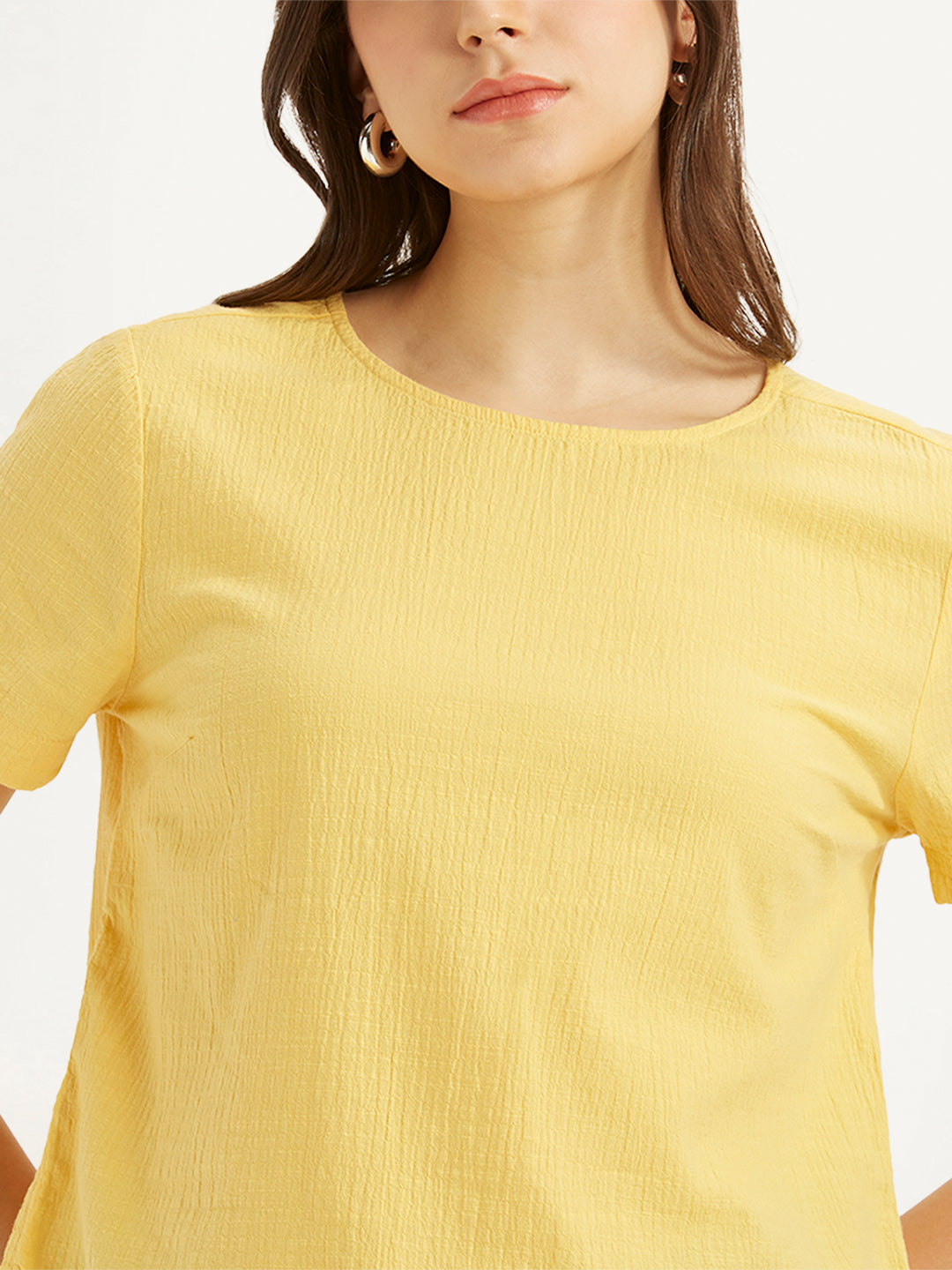 Women's Textured Yellow Round Neck Top - d70823c7-ad47-46ef-960f-55cb90052e95 View