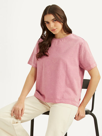 Women's Solid Pink Round Neck Top