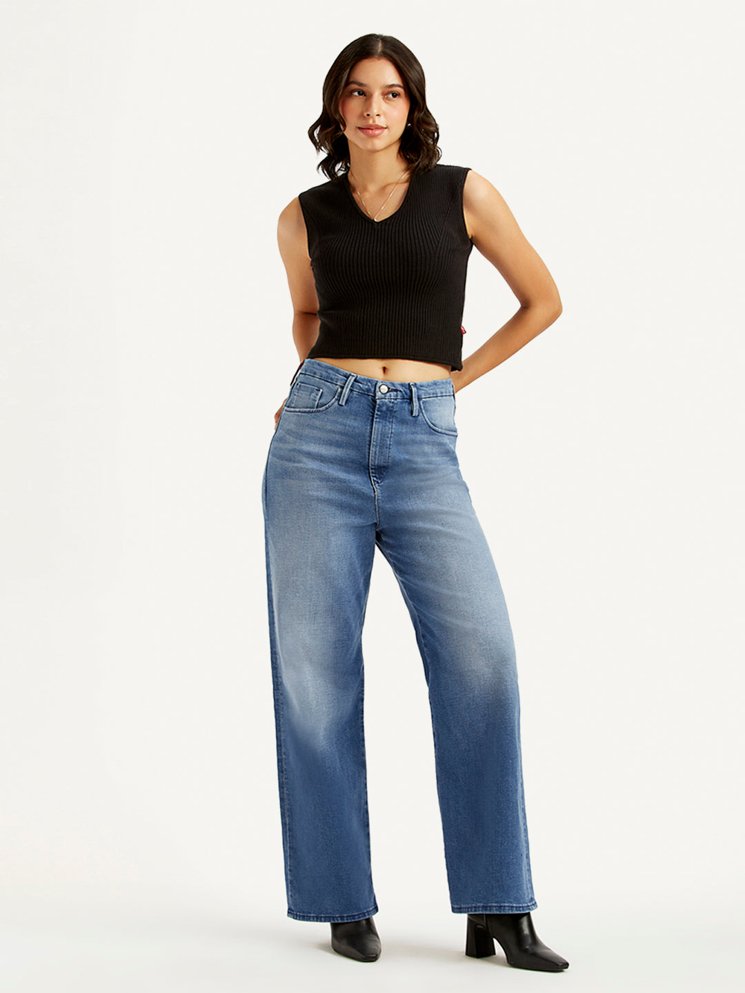 Women's Blue Loose Fit High Rise Jeans