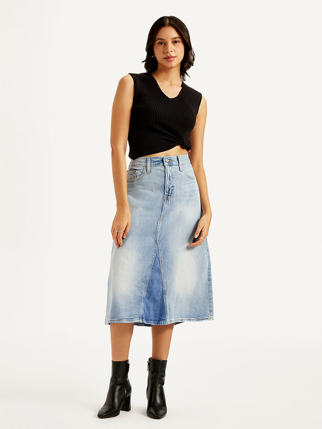 Women's High Rise Blue A-Line Skirt