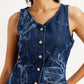 Women's Printed Blue V Neck Waistcoat - e3e6c21a-cd6d-47e1-bd75-8ad76e3505cc View
