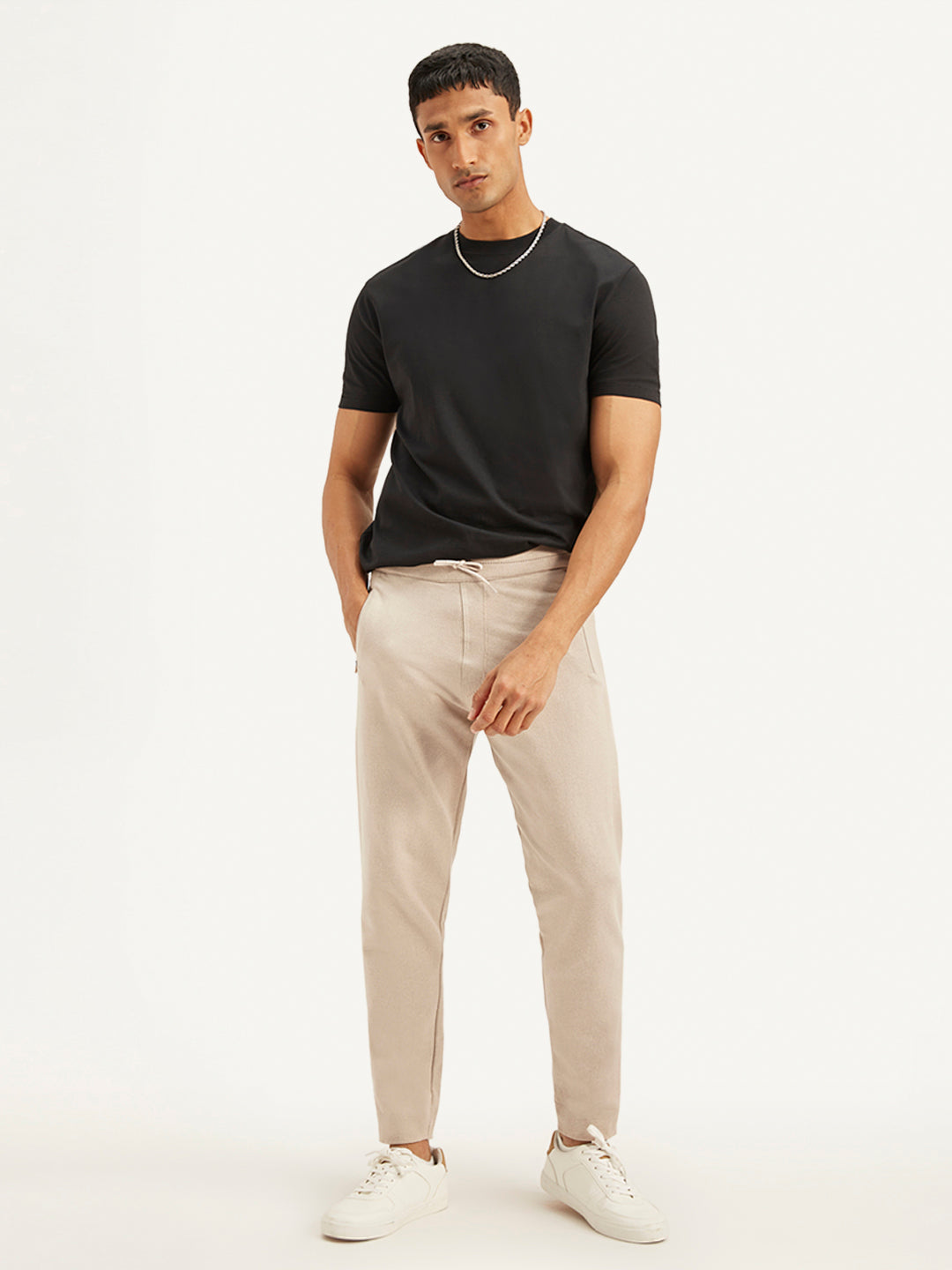 Men's Beige Solid Joggers
