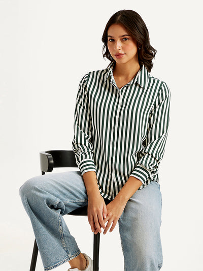 Women's Striped Spread Collar Shirt