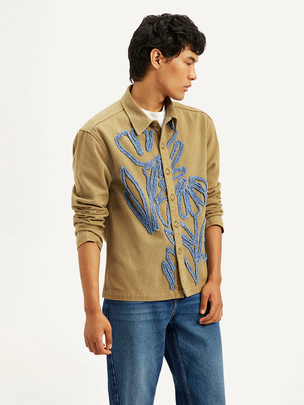 Men's Embroidered Brown Relaxed Fit Shacket - e15dfba00dd328071c631d83882d725b View