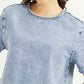 Women's Solid Light Blue Round Neck Denim Top - e982cfa62c9cda0dd3fe1328c0f179d7 View