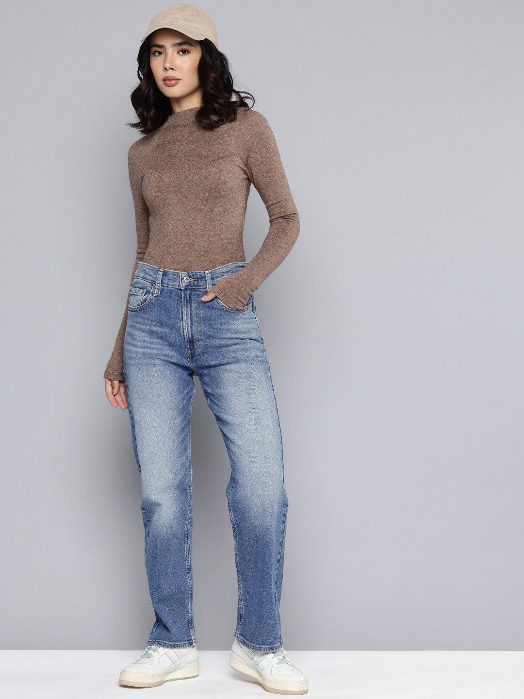 Women's Blue Ribcage Straight Fit High Rise Jeans - ebdf7bf1-6dd2-40c6-87d5-5e5a6556a8aa1739526833350-Womens-High-Rise-Ribcage-Slim-Straight-Fit-Blue-Jeans-439173-4 View