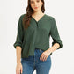 Women's Textured Dark Green V-Neck Top - f186337f61ee52ef2236b03202565fb2 View
