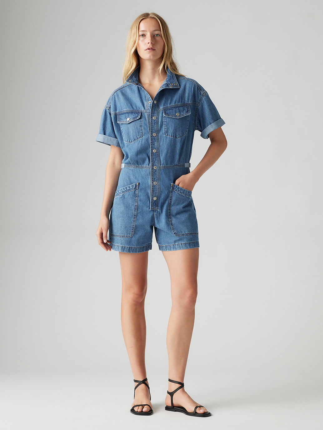 Women's Solid Blue Relaxed Fit Playsuit - f3475b61461687292a3608e336b44272 View