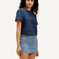 Women's Striped Dark Blue Round Neck Denim Top - f471d89e5bec3ebba6db8eb1cf56dc1f View
