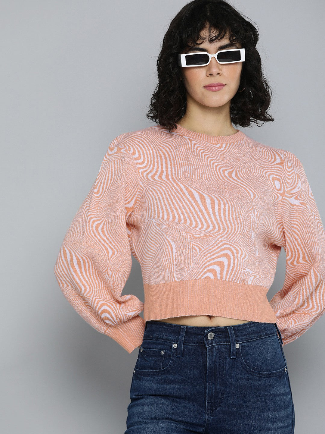 Women's Abstract Print Crew Neck Sweater