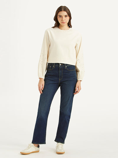 Women's Dark Blue Wedgie Straight Fit Mid Rise Jeans