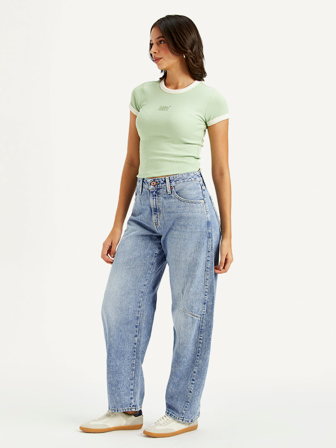 Women's Light Blue Baggy Dad Barrel Fit Mid Rise Jeans - fc1d71cb51ccb0395cc286cb0c308217 View